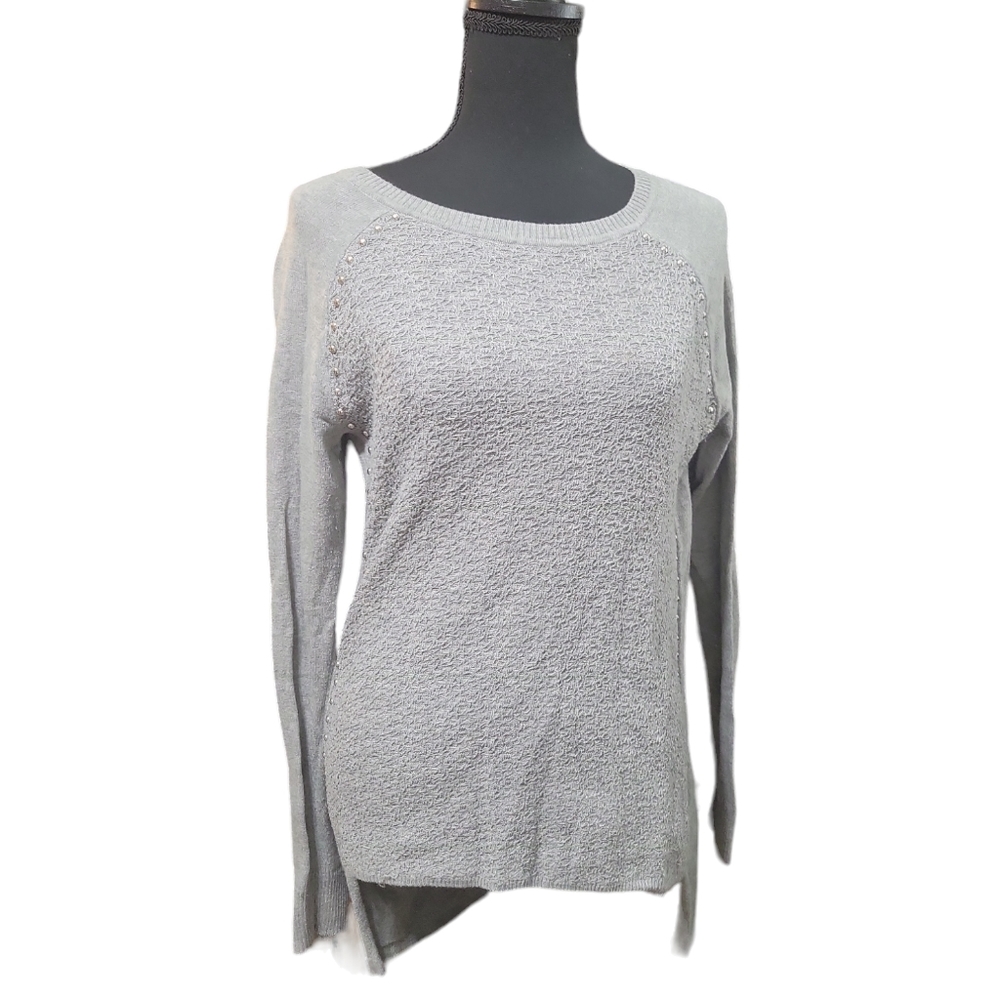 Rock & Republic studded long sleeve top gray S sweater drop tail